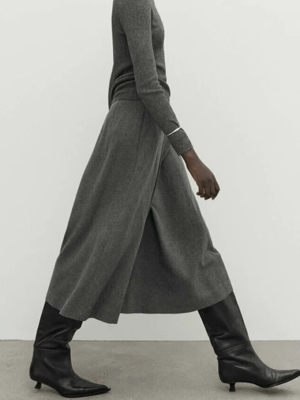 MASSIMO DUTTI Flounce Long Midi Skirt With Pleat Detail In Grey NWT $129 Small